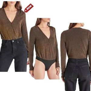 Steve Madden gold Long Sleeve Metallic glitter Knit Bodysuit Sz XL NWT
